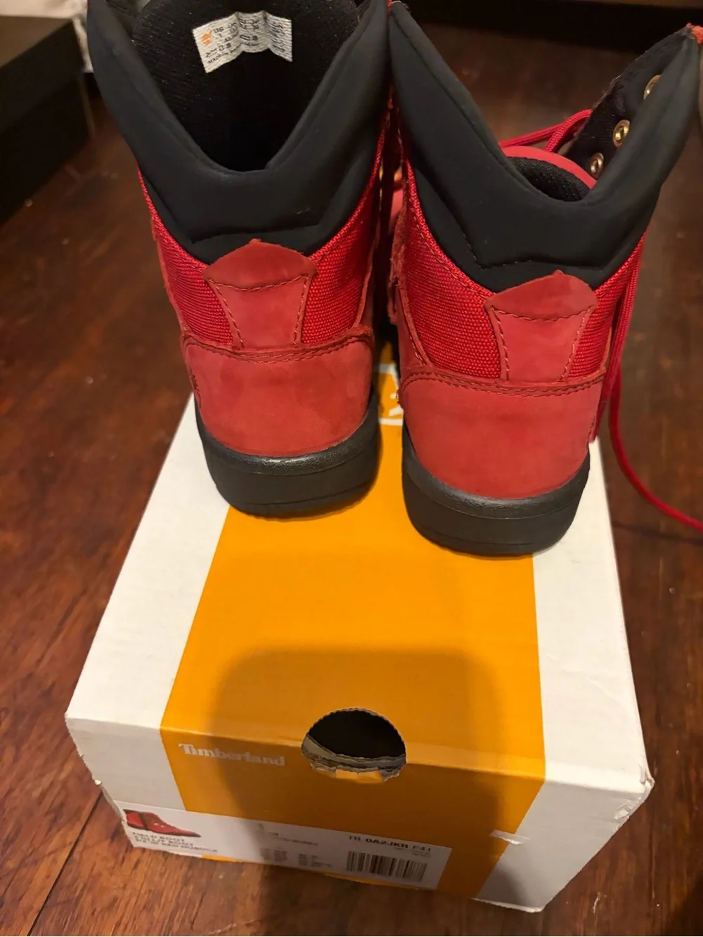 Timberland Red Nubuck Lace-Up Boots with Black Collar size 1